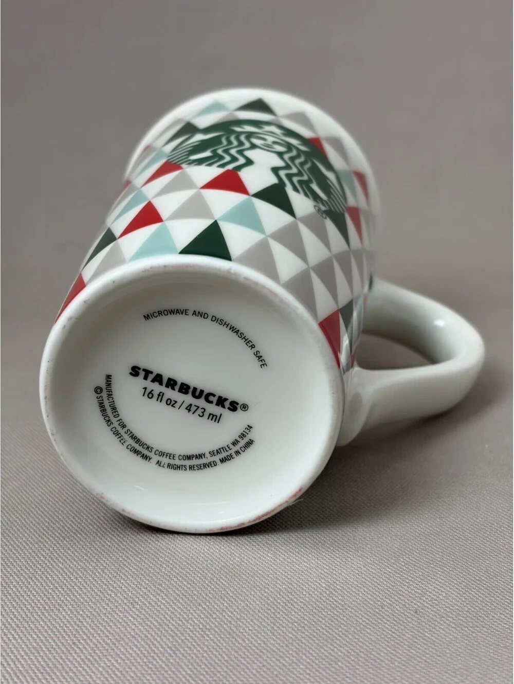 Starbucks Tall Coffee Mug 16 oz Siren Logo Geometric Triangle Pattern Cup Grande